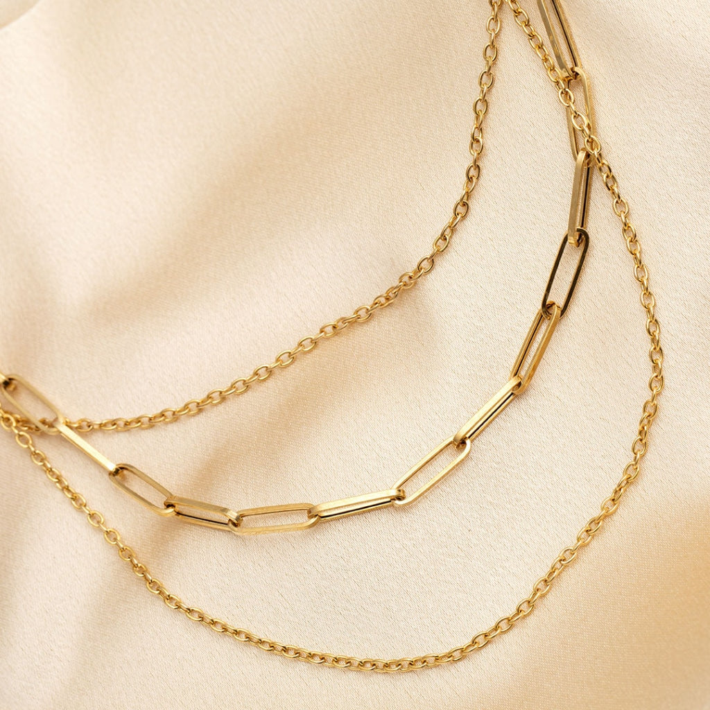 Triple Layer Paper Chain Necklace - 9ct Gold new