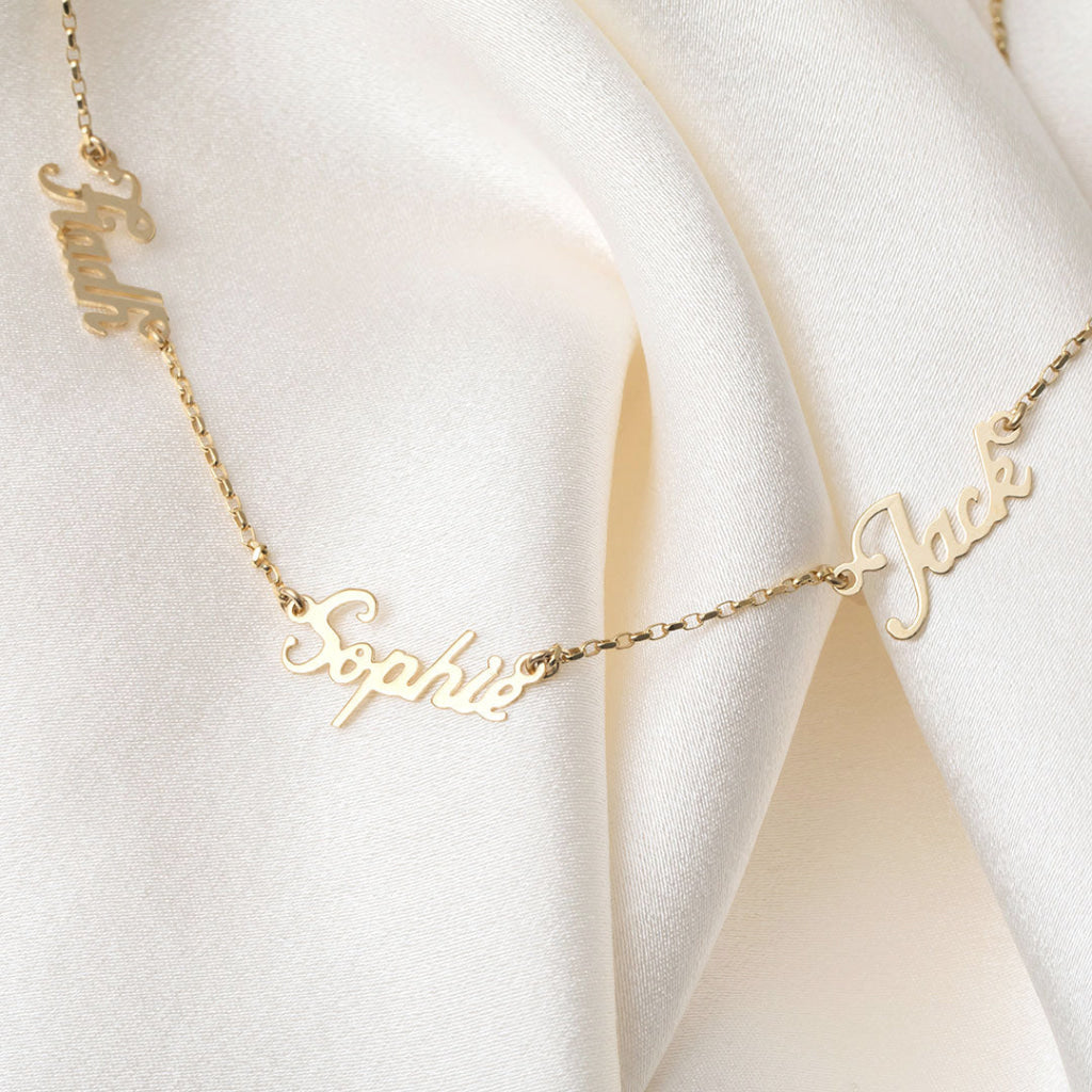 Triple Name Necklace Petite Font | 9ct Gold