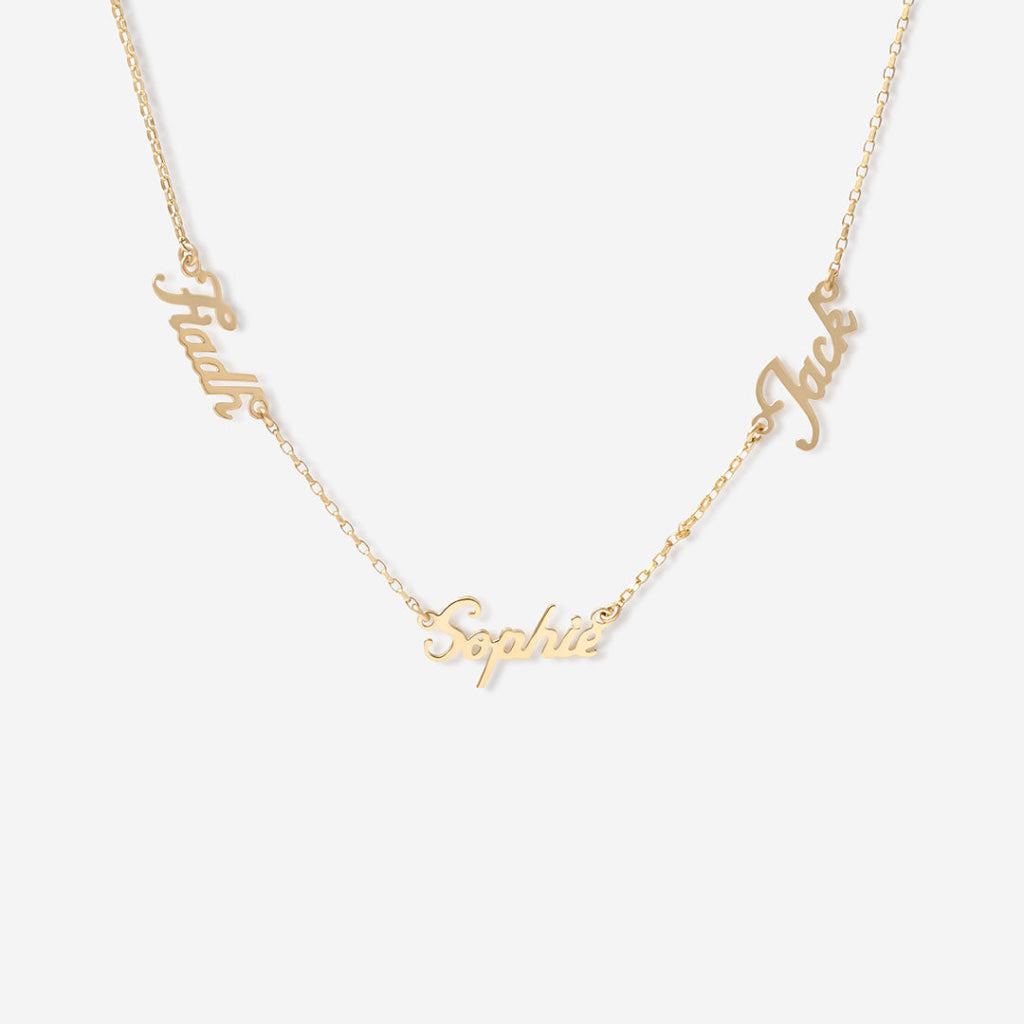 Triple Name Necklace Petite Font | 9ct Gold - Up to 6
