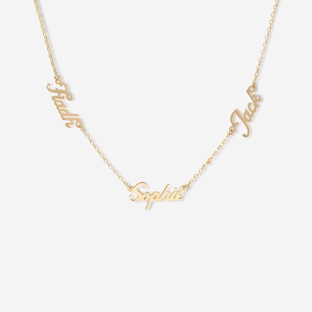 Triple Name Necklace Petite Font | 9ct Gold
