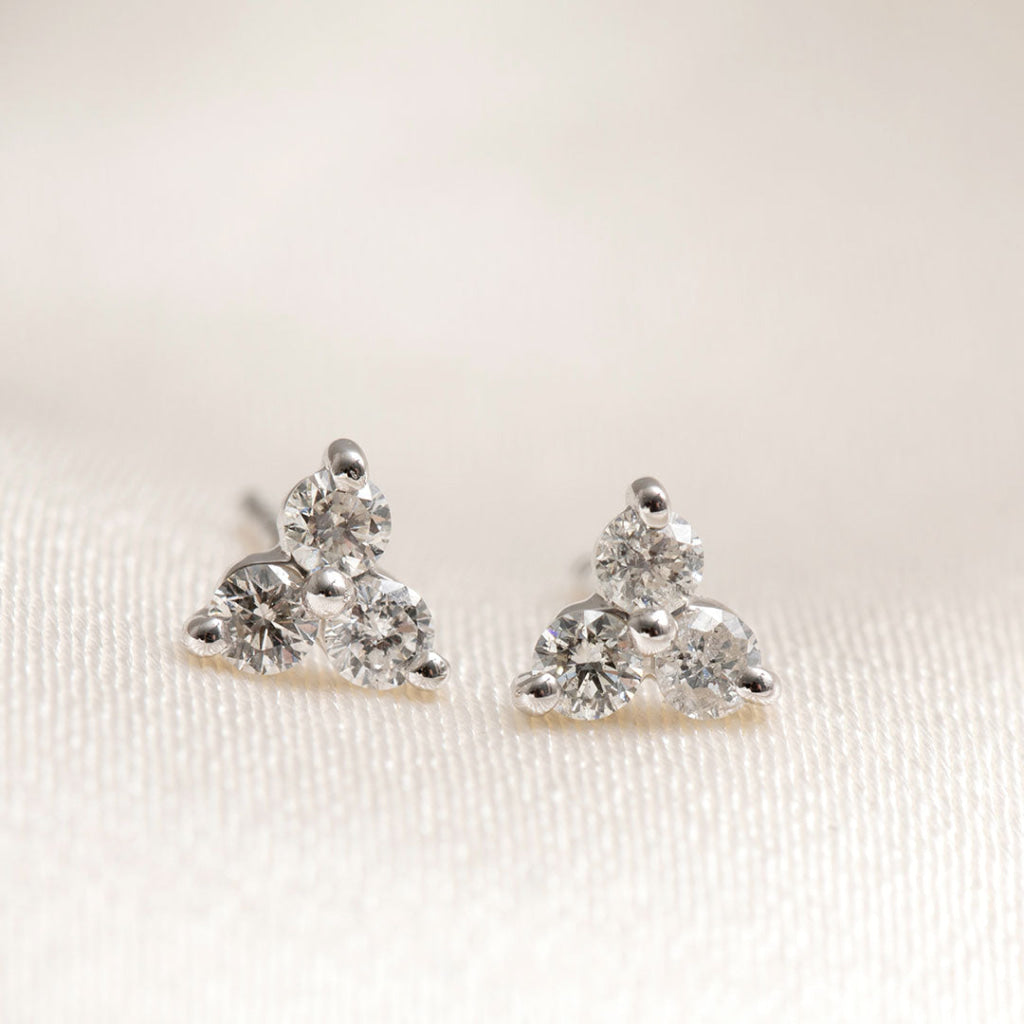 triple diamond earring studs