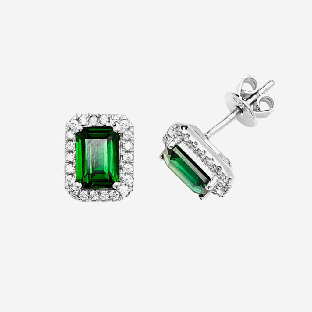 Green CZ Emerald Cut Earrings | Sterling Silver - Gear Jewellers Dublin