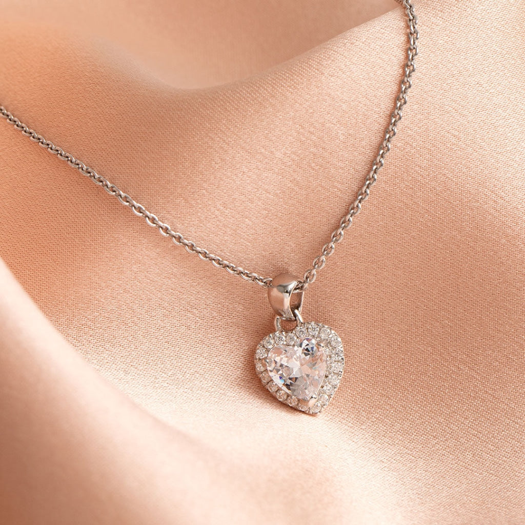 Cubic Zirconia Heart Necklace | Sterling Silver - Necklace