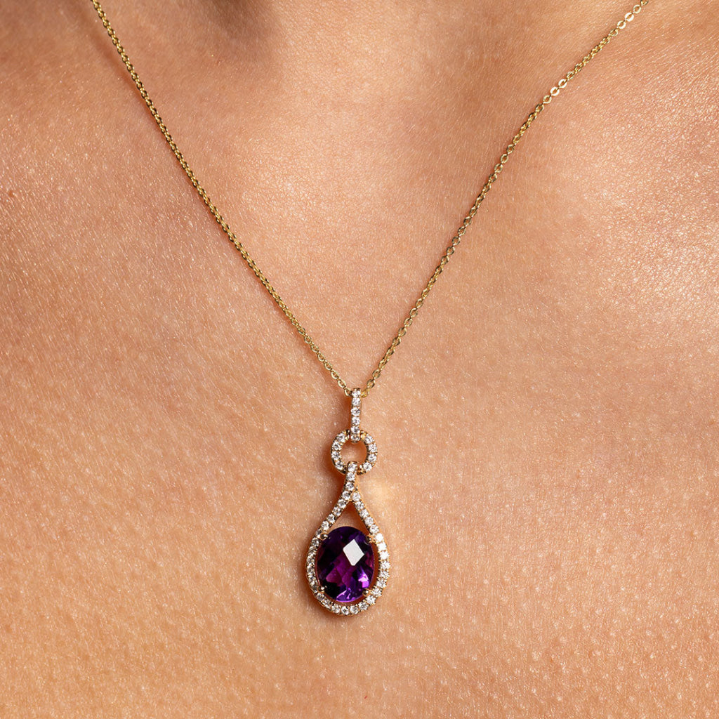 amethyst necklace on model
