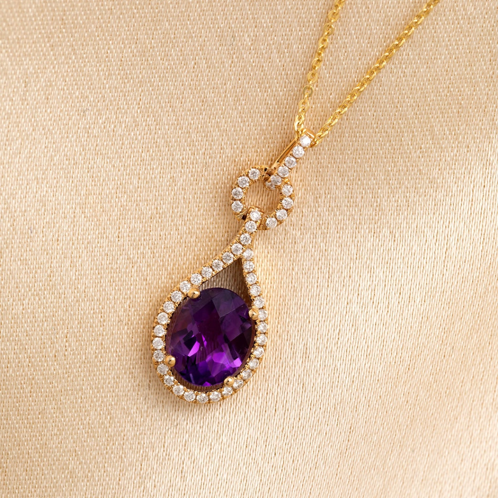 Amethyst and diamond necklace close up