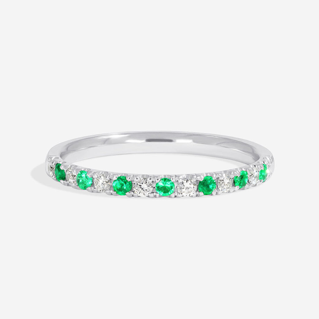 Utopia 18ct White Gold Emerald Diamond Band