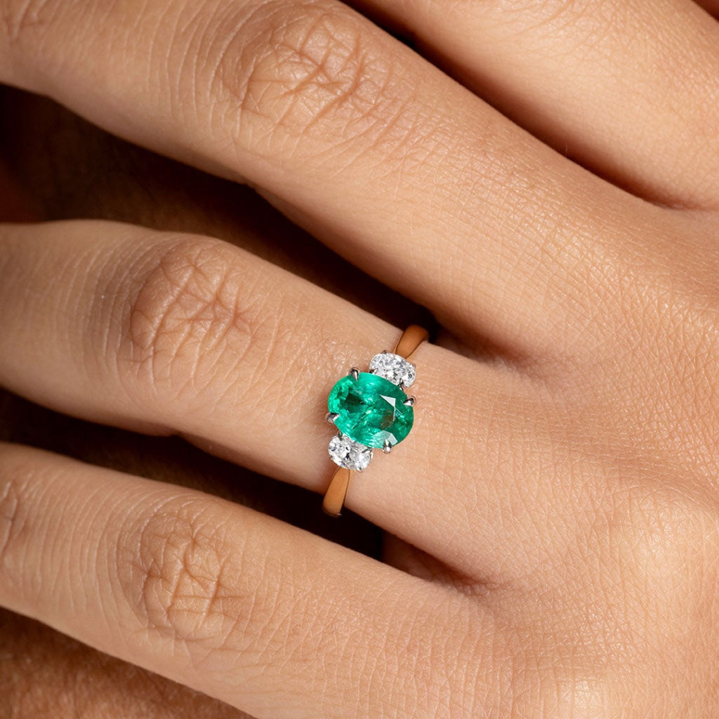 Verde Emerald and Diamond Ring on woman's hand