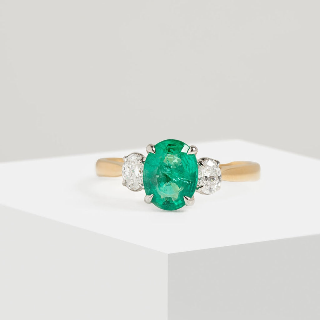 Verde Emerald and Diamond Three Stone Ring 