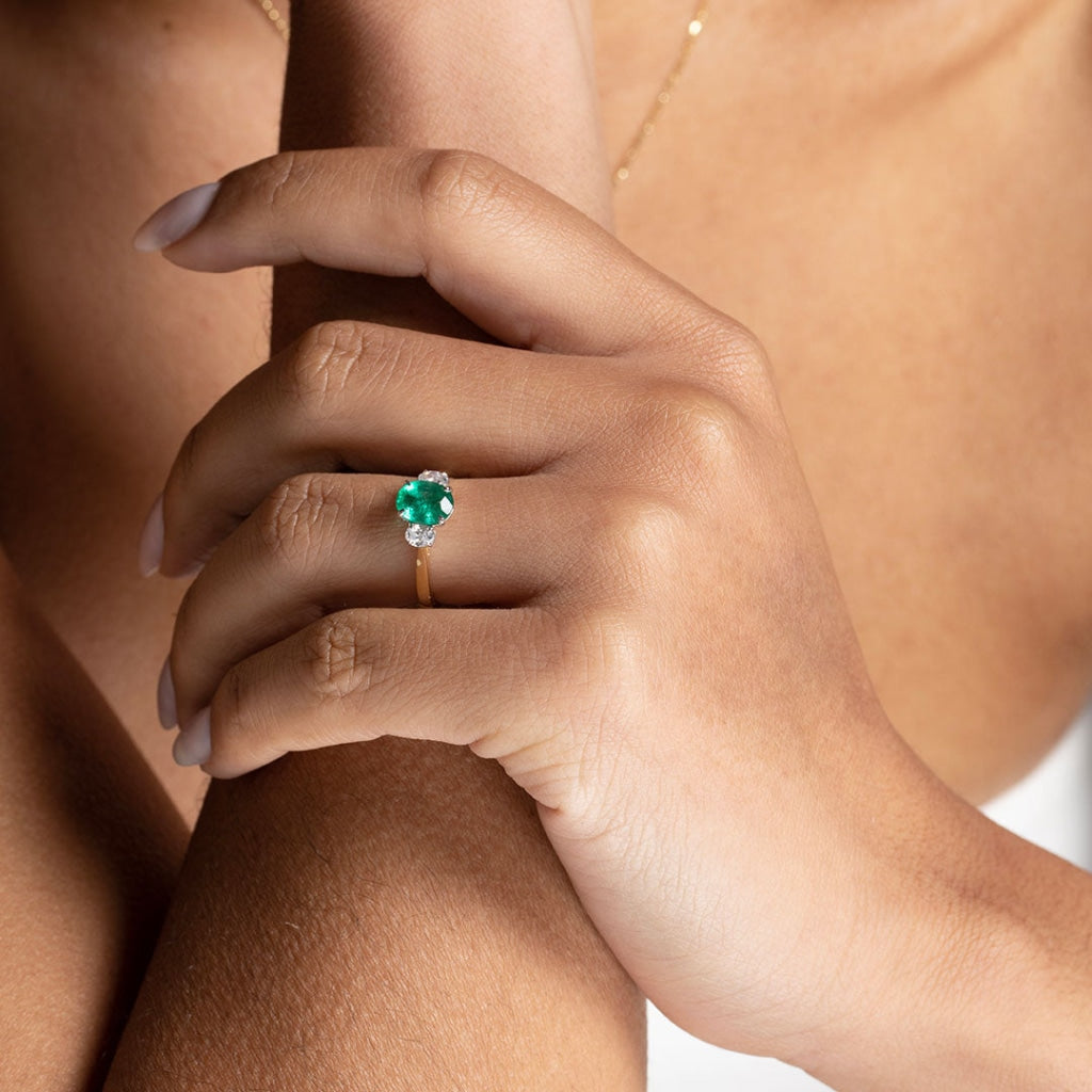 Verde | Emerald Diamond Ring -Three Stone Rings