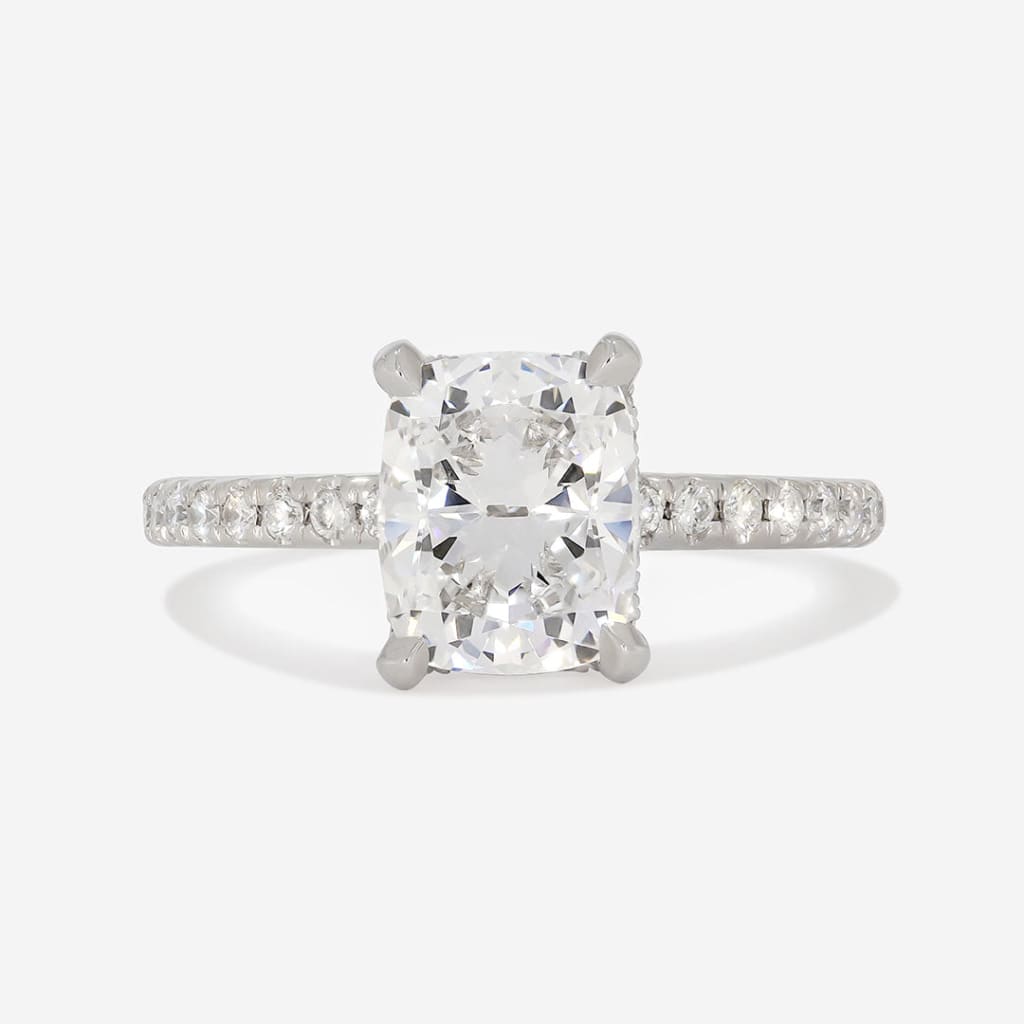 Willow cushion cut diamond solitaire ring in platinum