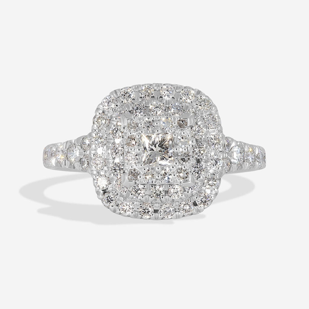 Windsor - 18ct White Gold diamond engagement ring, cushion shape multi ring