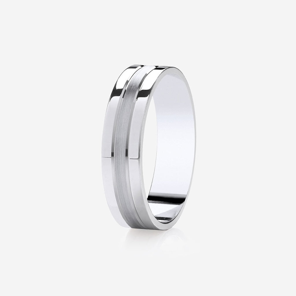 Striped Wedding Ring - 5mm | 9ct White Gold - Rings