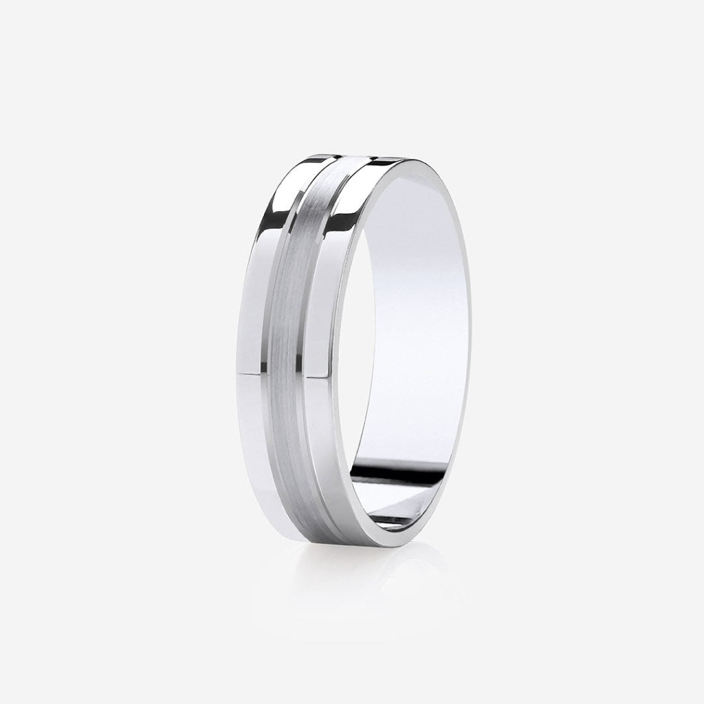 Striped Wedding Ring - 6mm | 9ct White Gold - wedding Ring