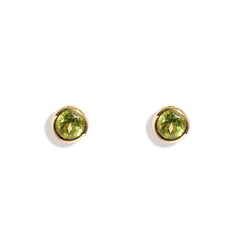 Wish Earrings - Peridot gemstone, round in gold bezel setting