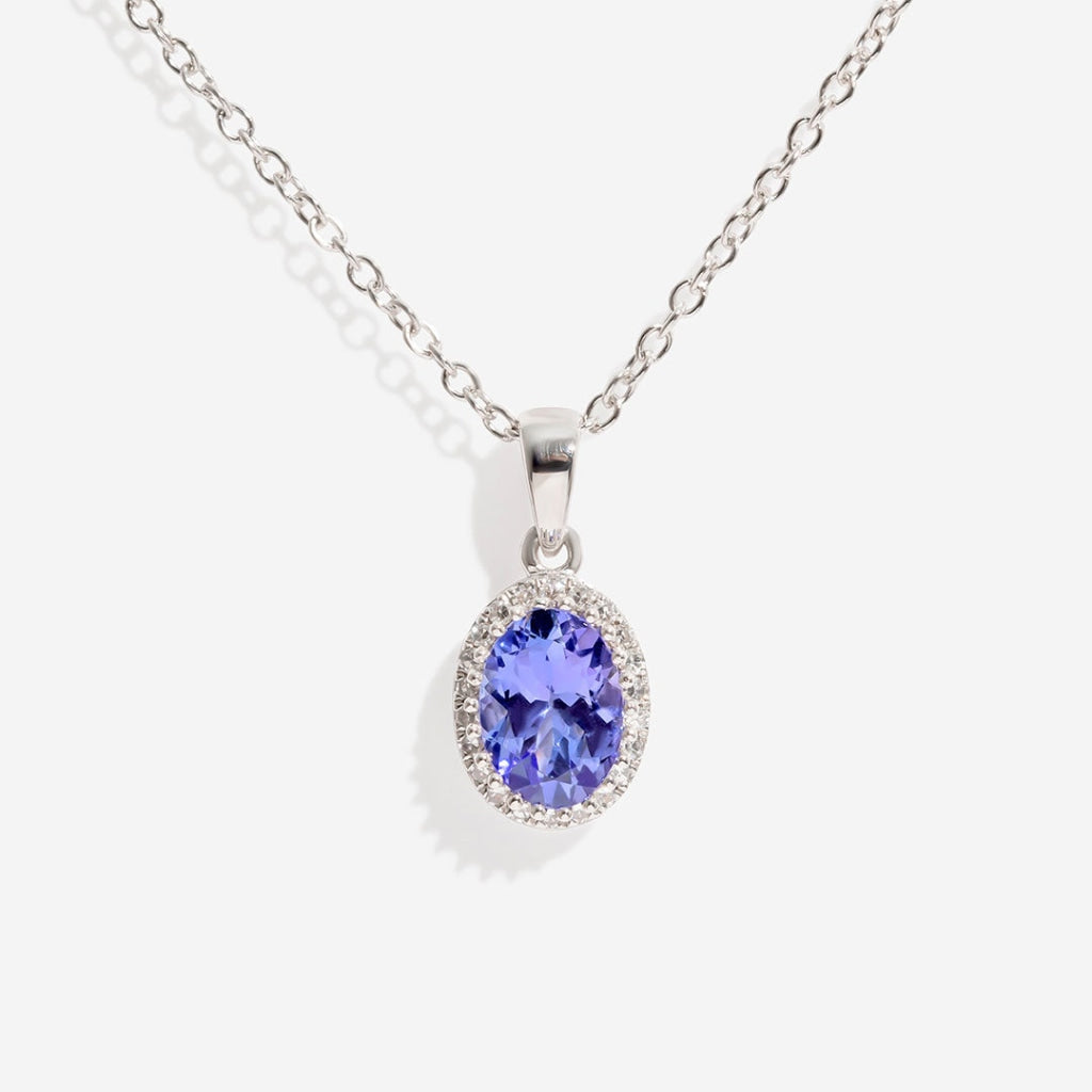 tanzanite diamond necklace on white background
