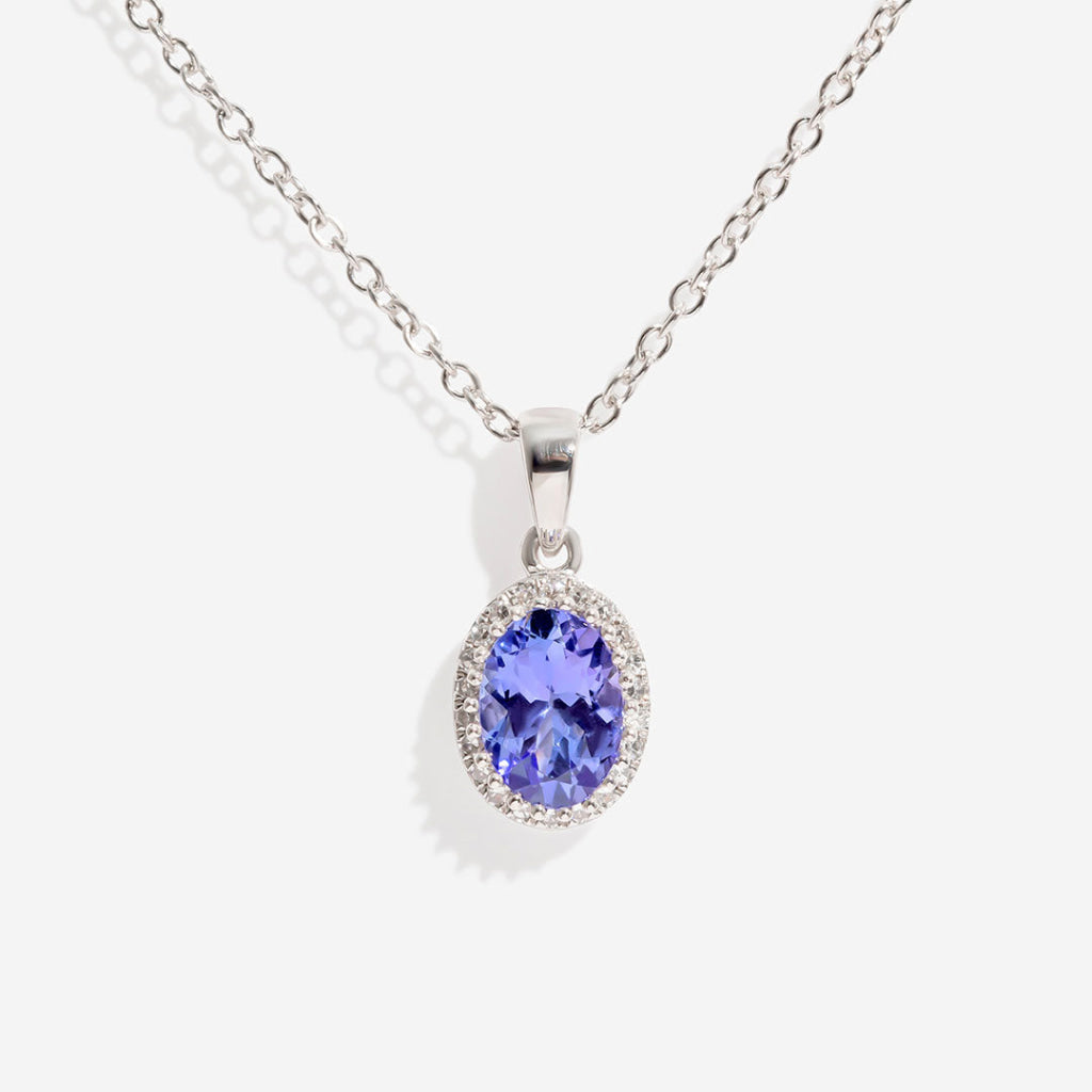 tanzanite diamond necklace on white background