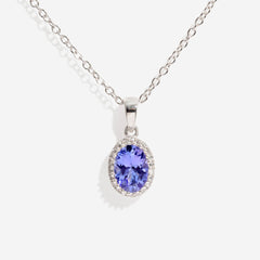 tanzanite diamond necklace on white background