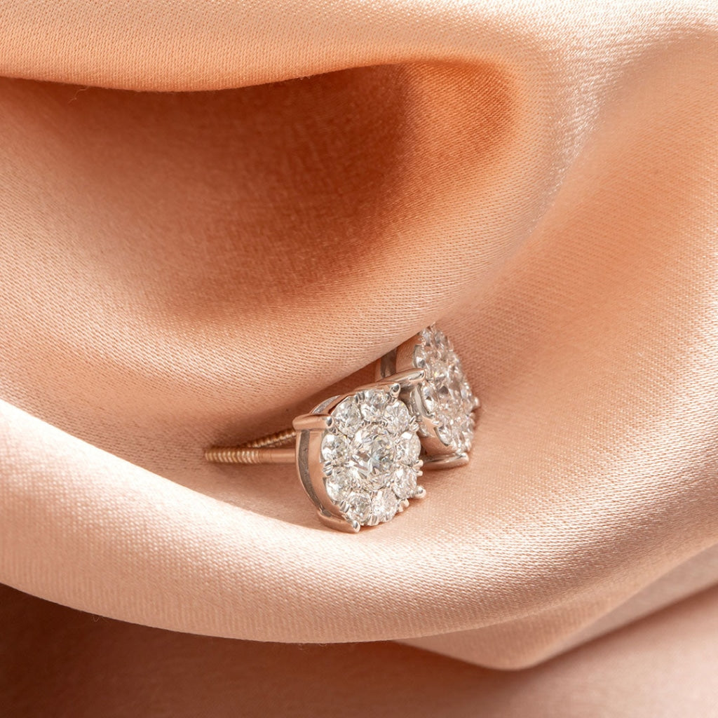 Round Halo Diamond Earrings 1.00ct side view