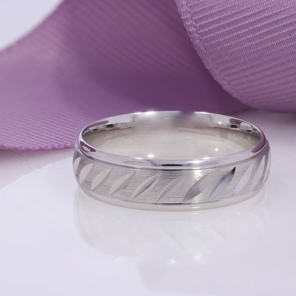 Satin Diamond Cut Wedding Ring | 9ct White Gold - Rings