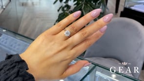 Video of Oracle halo diamond engagement ring up close and on model's hand