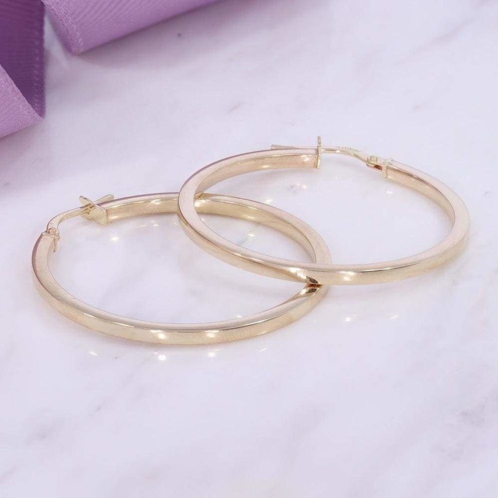 Plain Hoop Earrings - 30mm | 9ct Gold - Earrings
