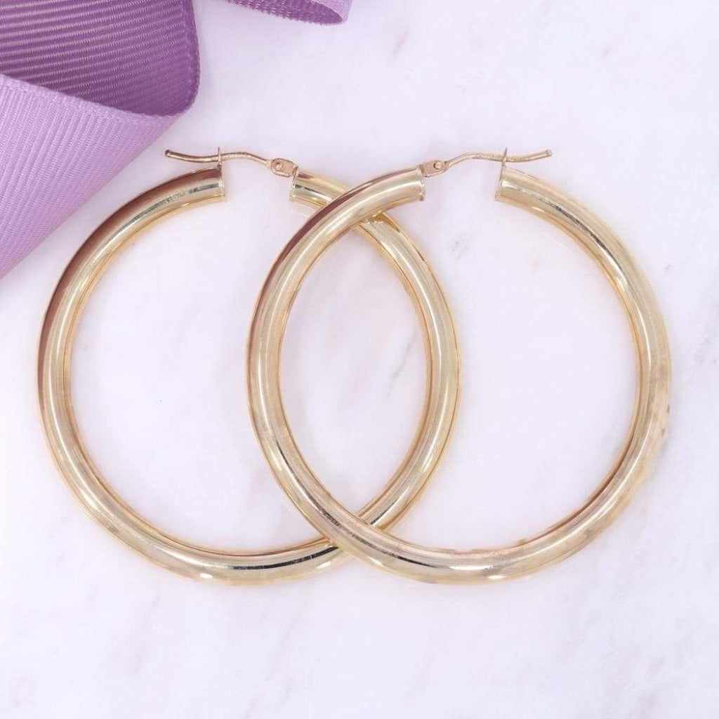 Pipe Hoop Earrings - 46 mm | 9ct Gold - Earrings