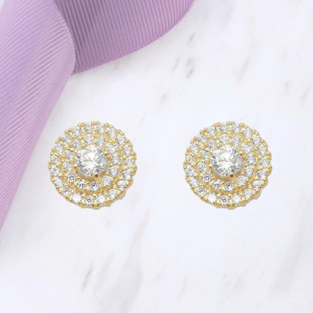 Double Halo Earrings | 9ct Gold - Earrings