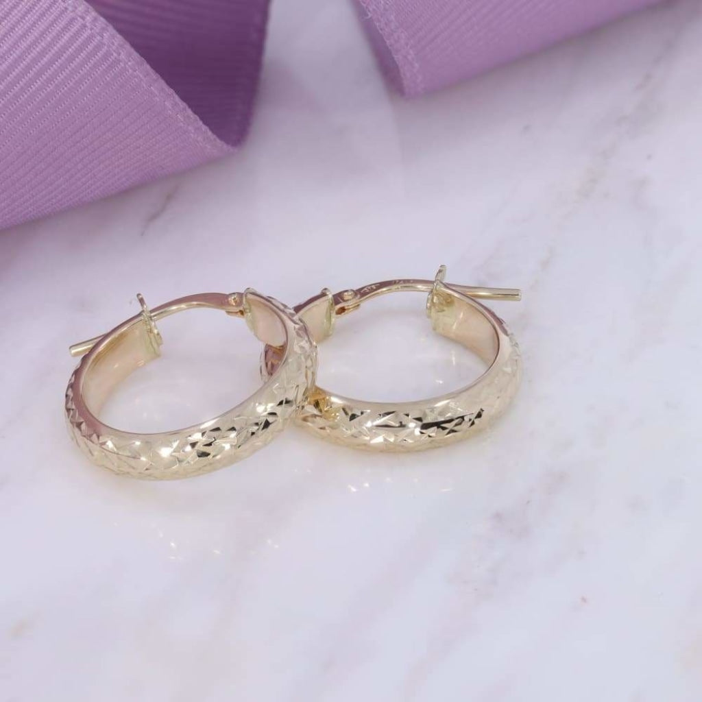 Diamond Cut Hoop Earrings | 9ct Gold - Earrings