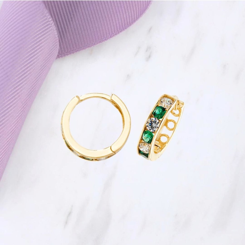 Green Candy Huggie Earrings - 8mm | 9ct Gold | Gear Jewellers