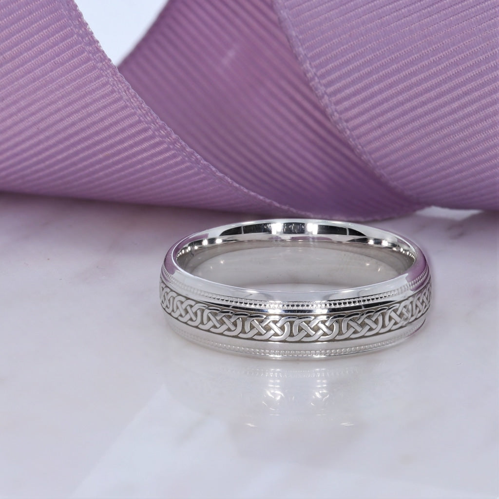 Celtic Pattern Wedding Ring - 6mm | 9ct White Gold - Rings
