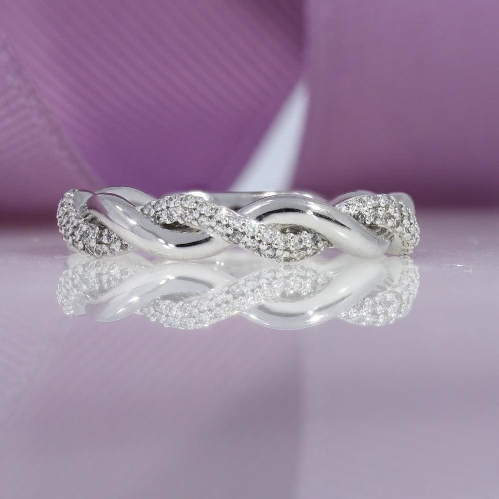 Twisted Diamond Wedding Ring | 18ct White Gold - Rings