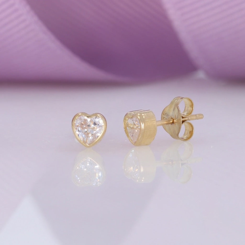 Heart CZ Earrings | 9ct Gold