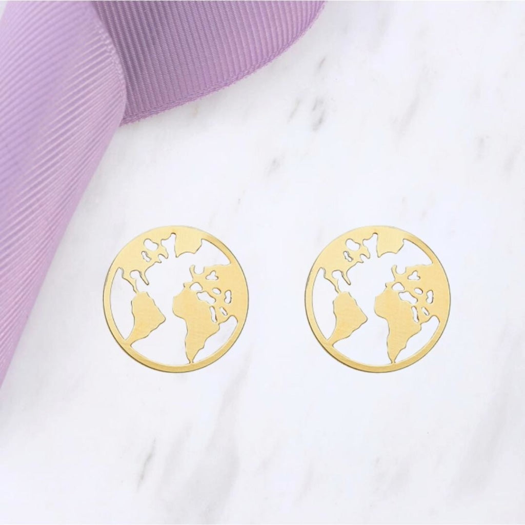 World stud earrings - 9ct gold