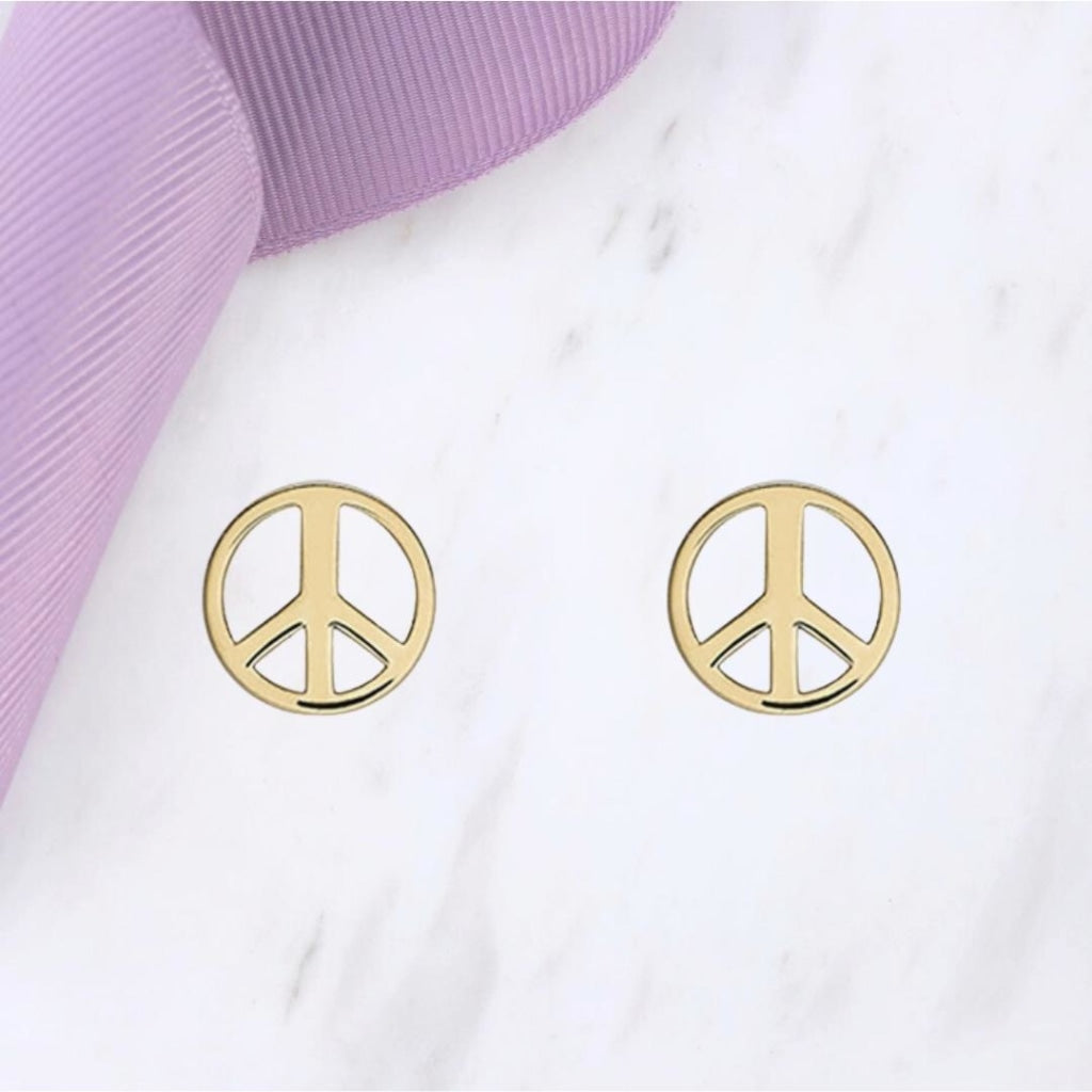 Peace sign 9ct gold earrings