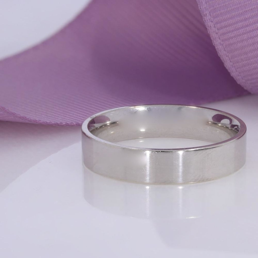Flat Court Wedding Ring - 5mm | 9ct White Gold - Rings