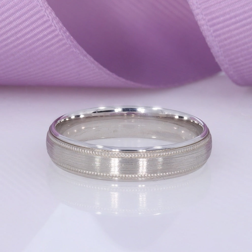 Satin & Millgrain Wedding Ring | 9ct White Gold - Rings
