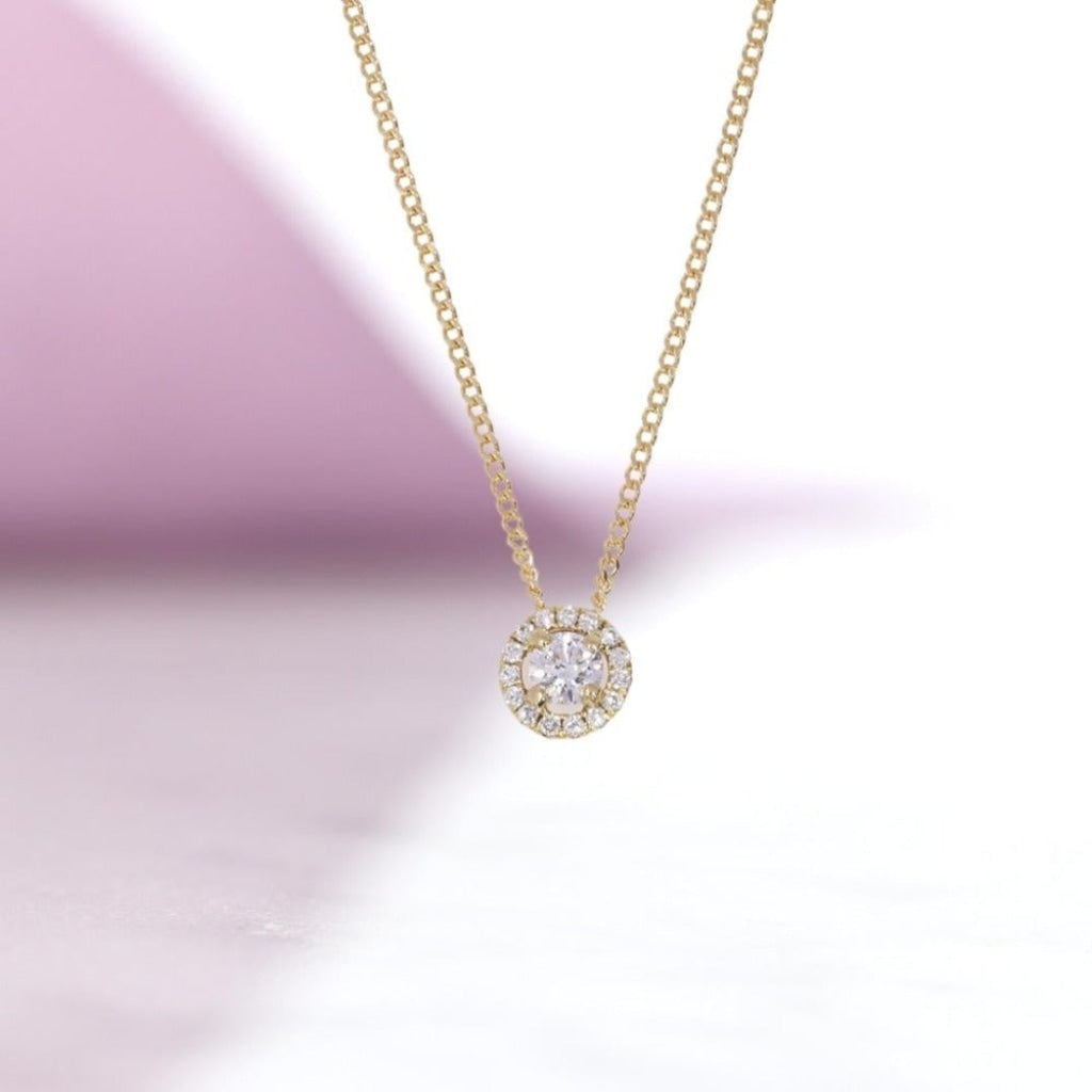 Round Halo Diamond Pendant | 18ct Gold - Necklace