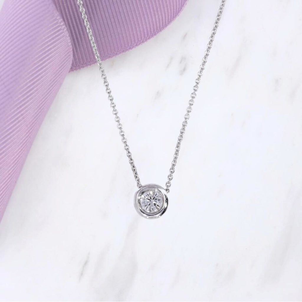 Rub Over Diamond Pendant | 18ct White Gold - Necklace